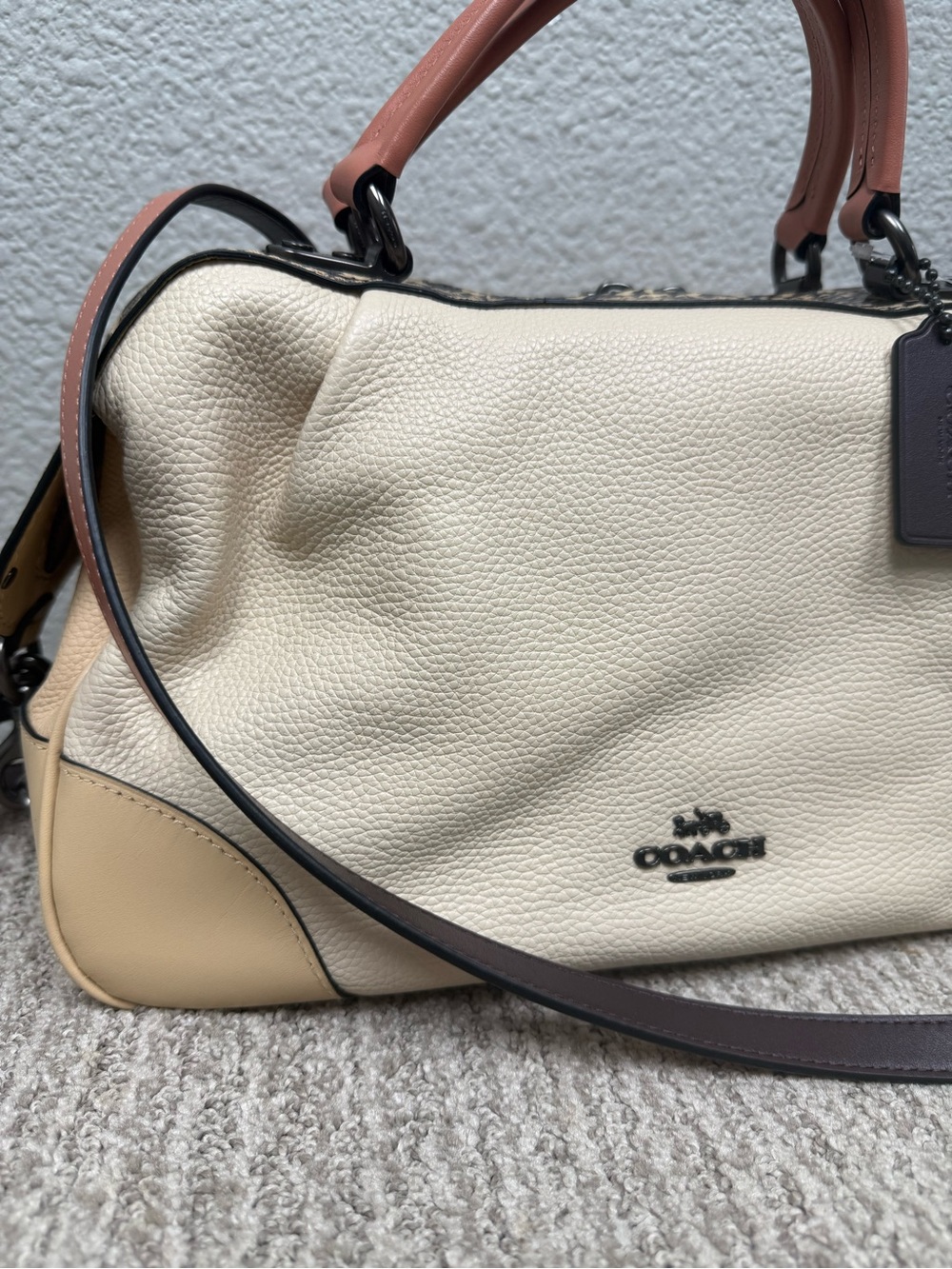 Coach Beige Lane Satchel in Colorblock with Snake Skin Accents - Picture 7 of 16